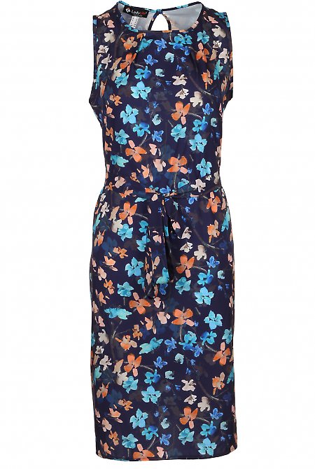 Сукня темно-синя в яскраві квіти Діловий жіночий одяг LadyLike фото