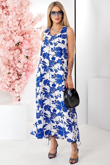Білий сарафан в сині квіти. Діловий жіночий одяг фото