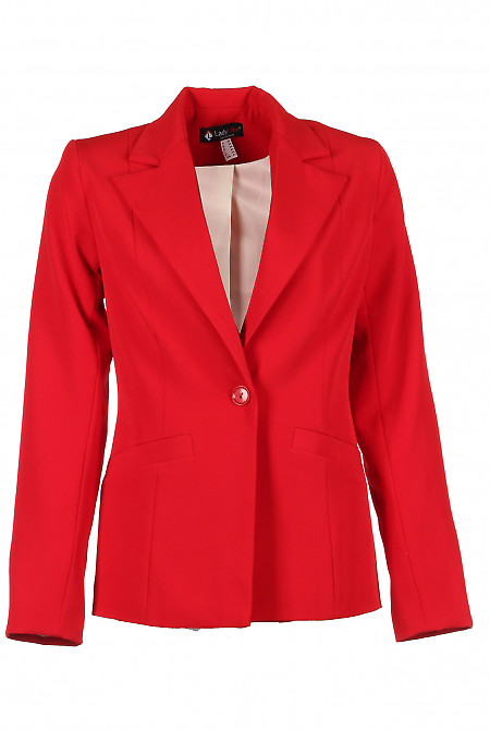 Жакет удлиненный красный с карманами Деловая женская одежда фото