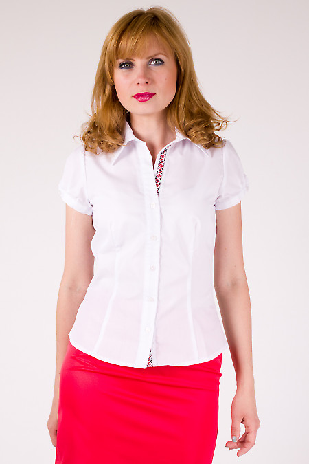 Блузка біла з декоративною тасьмою Діловий жіночий одяг фото