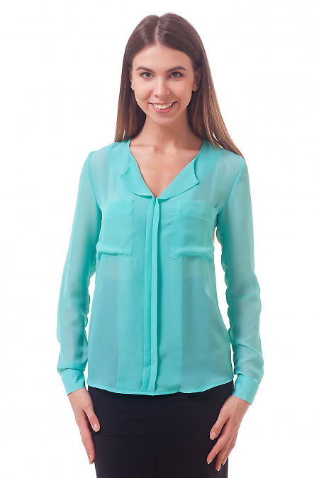 Фото Блузка из шифона мятного цвета Деловая женская одежда
