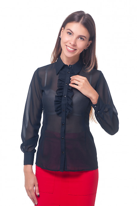 Блузка жіноча з чорного шифону Діловий жіночий одяг