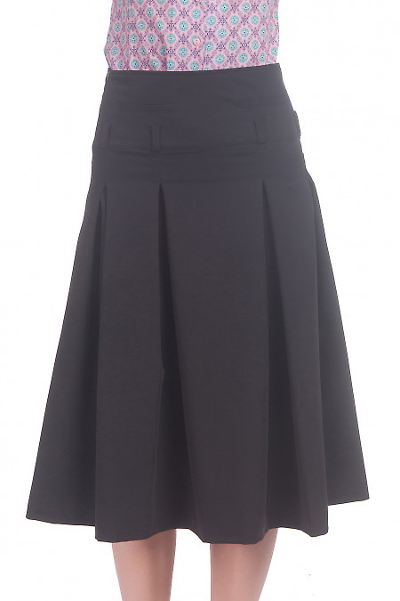Фото Юбка миди со складками черная Деловая женская одежда
