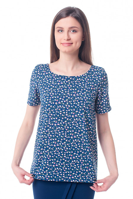 Блузка синяя с вырезом на спине. Деловая женская одежда фото