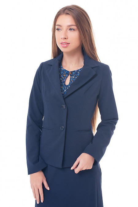 Жакет синій на двох ґудзиках. Діловий жіночий одяг фото