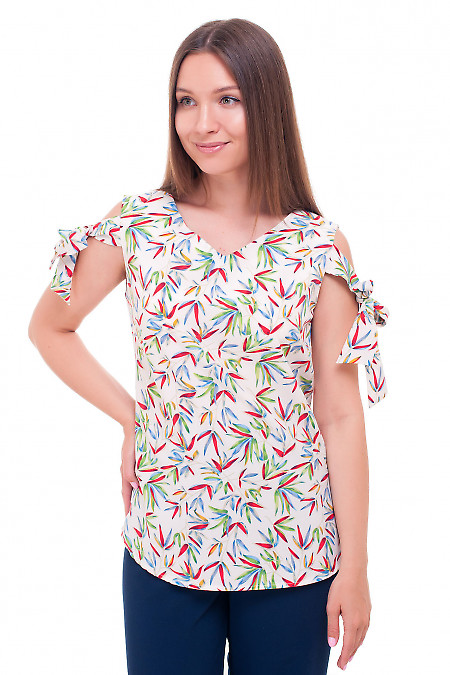 Блузка разноцветная с завязками на плечах Деловая женская одежда фото