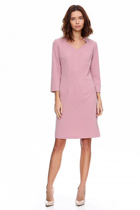 Сукня рожева зі стійкою і рукавом. Діловий жіночий одяг