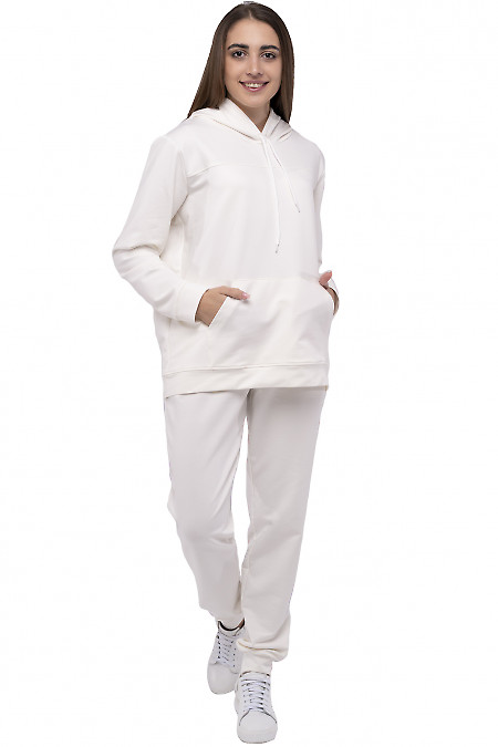 Білий спортивний костюм з худі. Діловий жіночий одяг