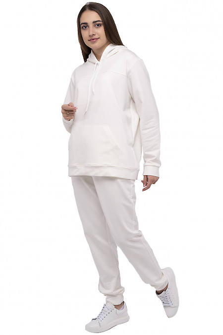 Белый спортивный костюм с худи женский