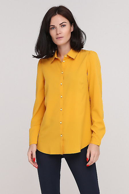 Блузка-рубашка гірчична Діловий жіночий одяг фото