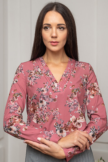 Блуза фрезова в квіти. Діловий жіночий одяг