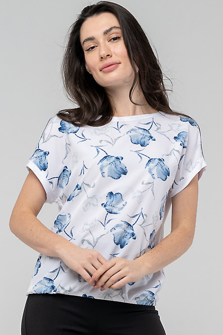 Блуза в квіти з білою спинкою. Діловий жіночий одяг