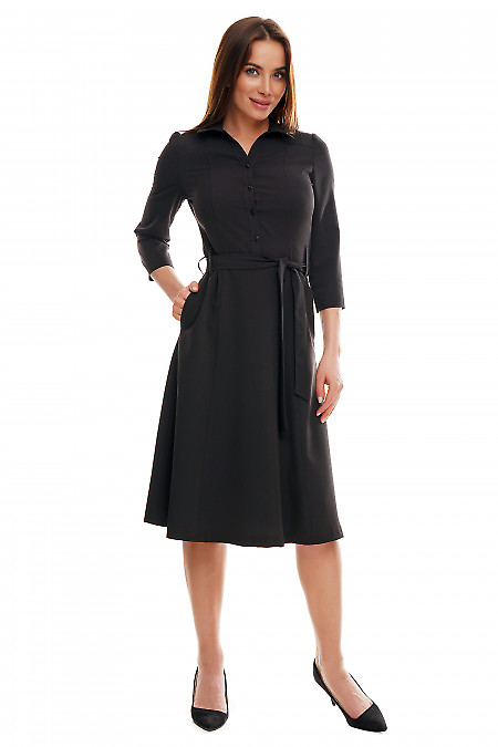Сукня міді чорна під пояс. Діловий жіночий одяг фото 