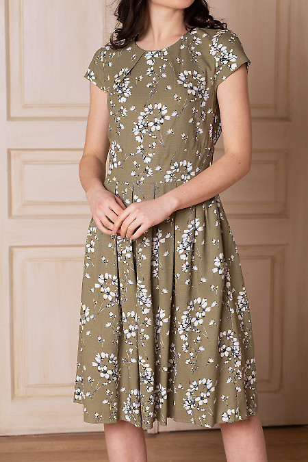 Сукня оливкового кольору з льону фото