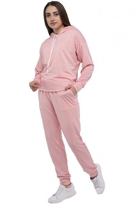 Розовый спортивный костюм с капюшоном