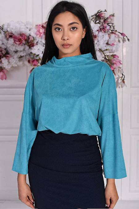 Блуза бірюзова з манжетами. Діловий жіночий одяг 