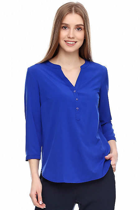 Блузка кольору індиго з рукавом. Діловий жіночий одяг.