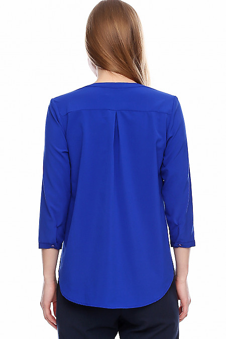 Блузка кольору індиго з рукавом три чверті. Діловий жіночий одяг.