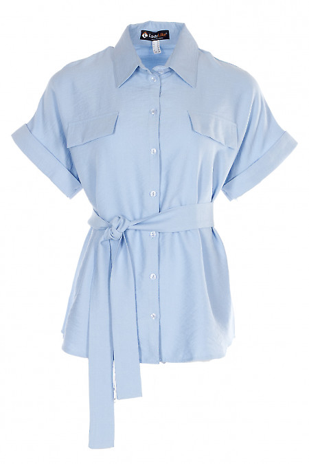 Блузка лляна голуба Діловий Жіночий Одяг фото