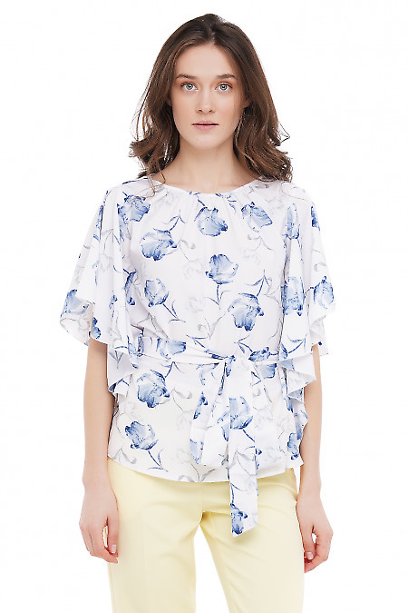 Блузка с пышным рукавом в цветы Деловая Женская Одежда фото