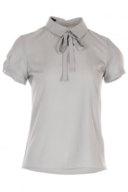 Блузка с завязками серая в горошек Деловая женская одежда фото