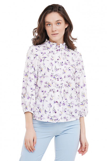 Блузка в цветочек с рюшечкой Деловая Женская Одежда фото