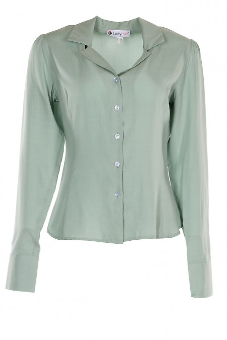Блуза зелена з англійським коміром. Діловий жіночий одяг