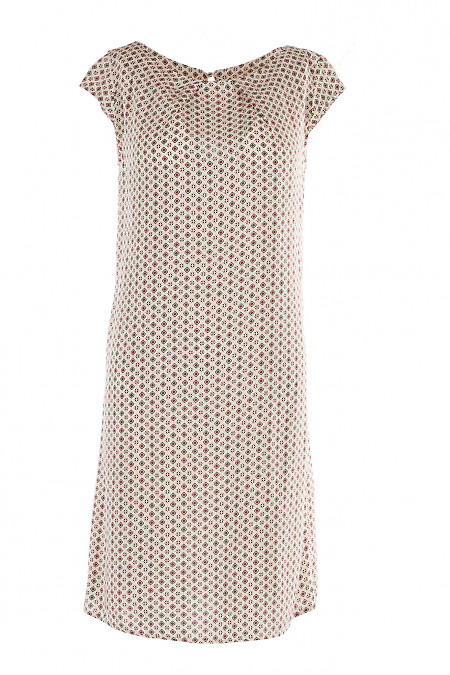 Платье бежевое в ромбики под пояс Деловая Женская Одежда фото
