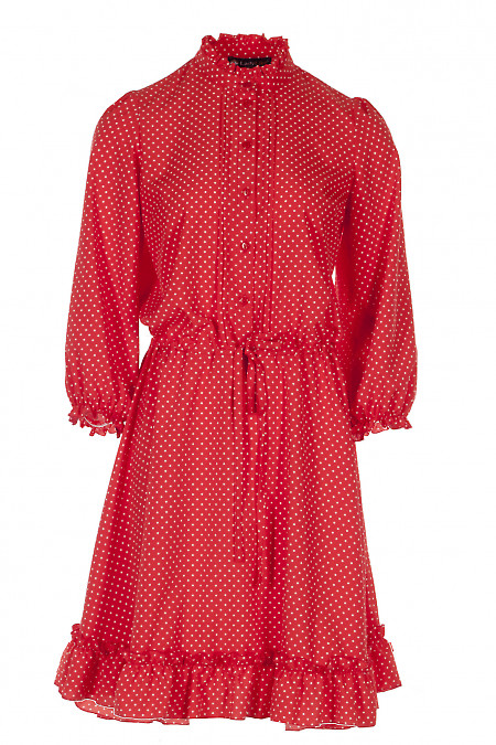 Платье красное в горошек на кулисе Деловая Женская Одежда фото