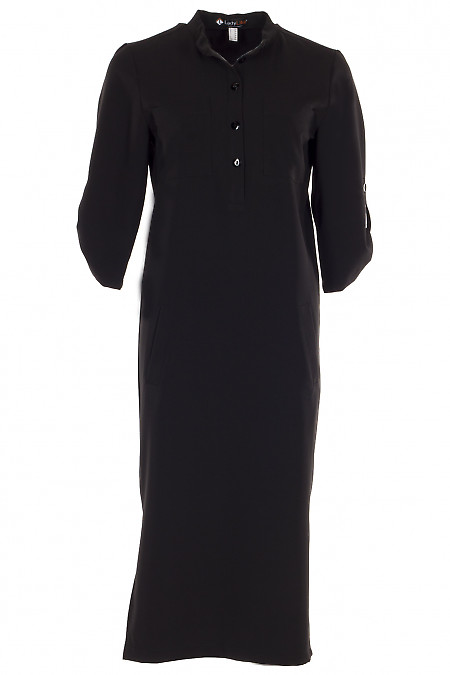 Платье с накладными карманами черное Деловая женская одежда фото
