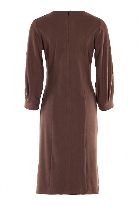 Купити сукню трикотажну коричневу із защипами. Діловий жіночий одяг.