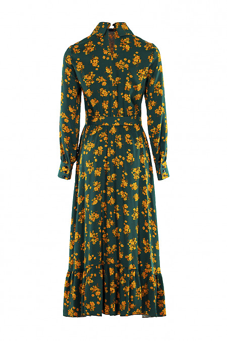 Купити сукню зелену у жовті квіти. Діловий жіночий одяг.