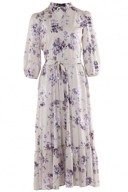 Сукня бежева в фіолетові квіти Діловий жіночий одяг фото