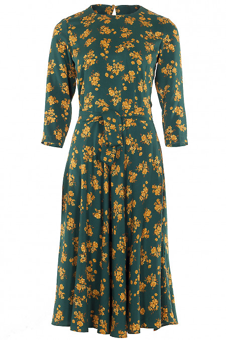 Платье зеленое в желтые цветочки Деловая женская одежда фото