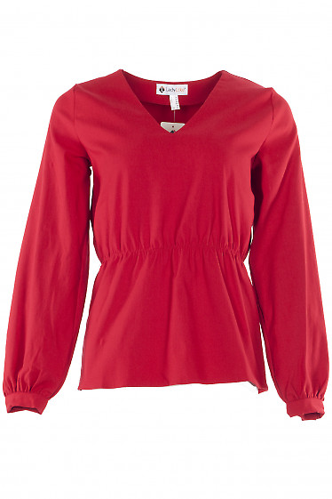 Блузка красная с баской и поясом. Деловая женская одежда фото
