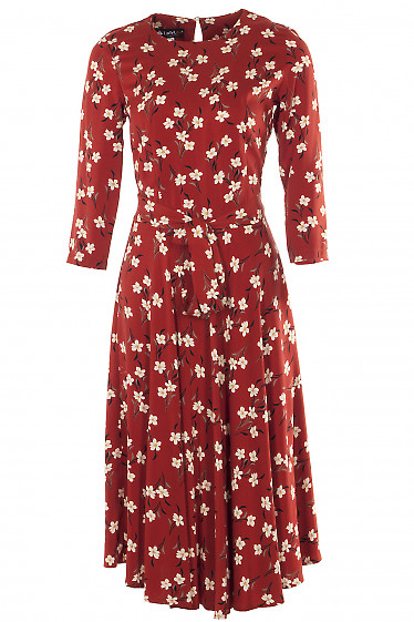 Платье красное в цветочки Деловая женская одежда фото