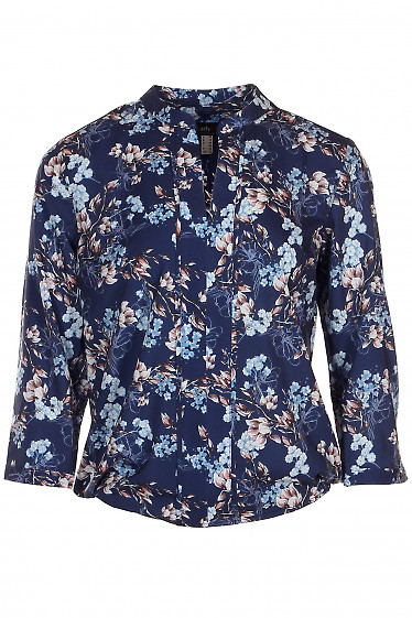 Блузка синяя в цветы из софта Деловая женская одежда фото