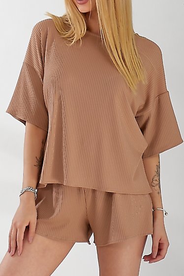 Домашній костюм бежевий з шортами