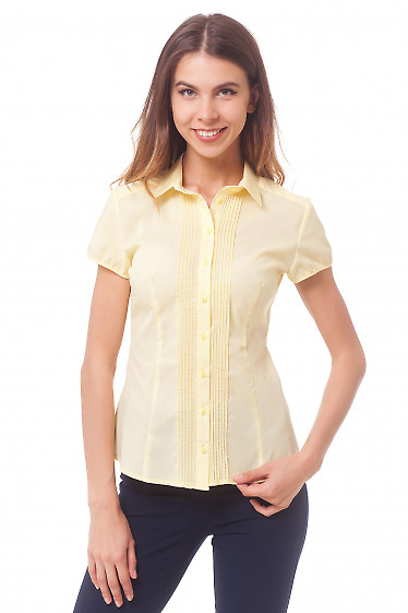 Блузка желтая с тонкими защипами Деловая женская одежда