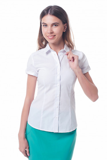 Блуза-сорочка біла жіноча з коротким рукавом. Діловий жіночий одяг