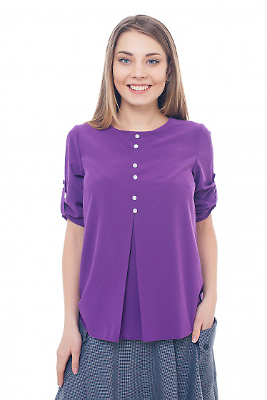 Фиолетовая блузка со встречной складкой. Деловая женская одежда 