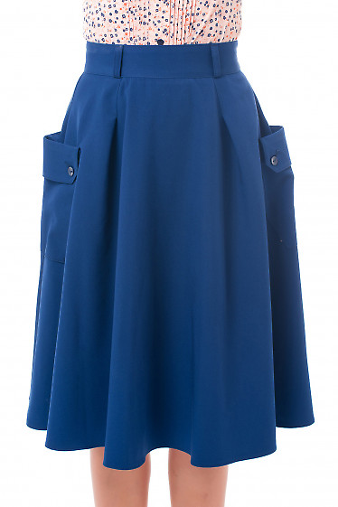 Юбка синяя с боковыми накладными карманами. Деловая женская одежда