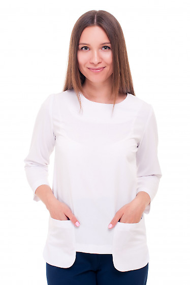 Блузка белая с накладными карманчиками Деловая женская одежда фото