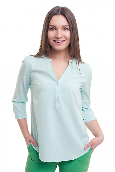 Блузка мятного цвета с планкой Деловая женская одежда фото