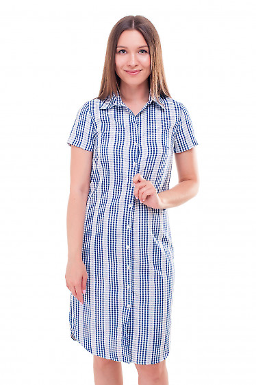 Платье-рубашка в синюю клетку Деловая женская одежда фото