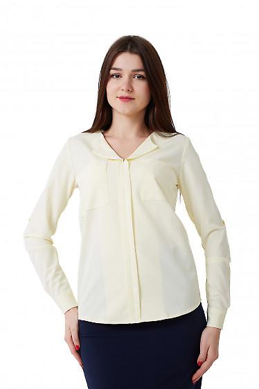Блузка желтая с карманами на груди Деловая женская одежда фото