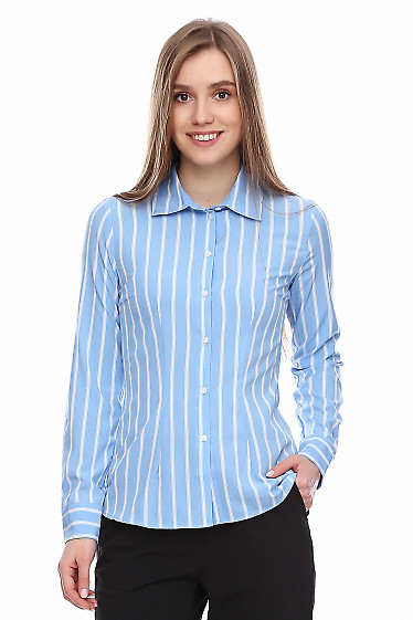 Рубашка голубая в белую полоску. Деловая женская одежда фото