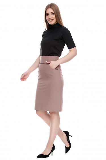 Купить юбку с высокой талией темно-бежевую Деловая женская одежда фото