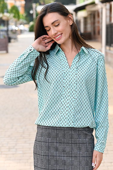 Блузка бирюзовая в синие соты. Деловая женская одежда