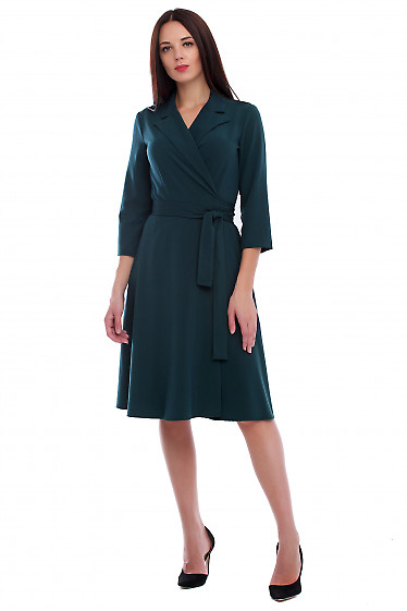 Сукня зелена на запах з поясом. Діловий жіночий одяг